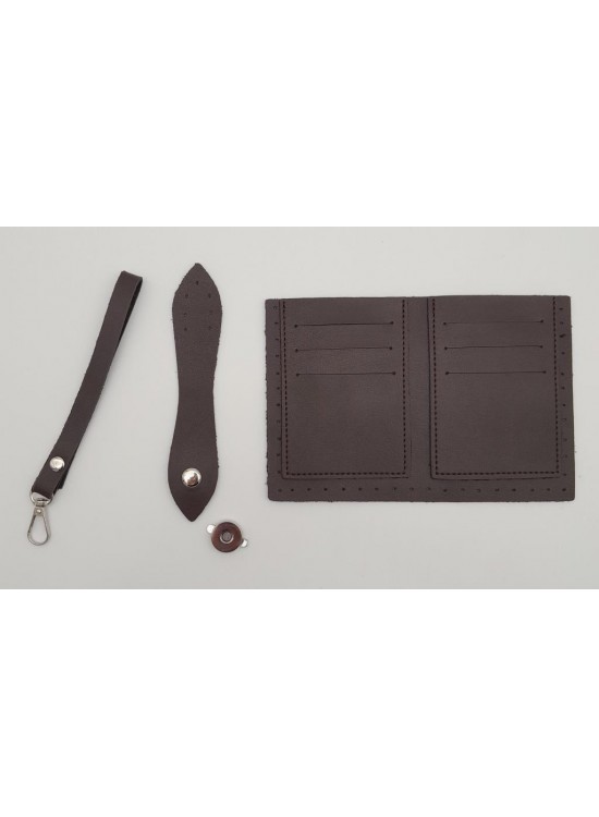 Çanta Aksesuar Kartlıklı Cüzdan İçi Deri Seti Koyu Kahverengi Gümüş Metalli
