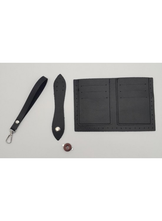 Çanta Aksesuar Kartlıklı Cüzdan İçi Deri Seti Siyah Renk Gümüş Metalli