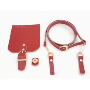 Çanta Aksesuar Kırmızı Gerçek Deri 130x1.5 cm Ayarlı Saplı Çanta Seti Light Gold Metalli