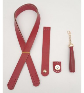 Çanta Aksesuar Kırmızı Gerçek Deri 70x2.3 cm Çift Saplı Püsküllü Çanta Seti Light Gold Metalli