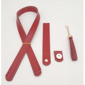 Çanta Aksesuar Kırmızı Gerçek Deri 70x2.3 cm Çift Saplı Püsküllü Çanta Seti Light Gold Metalli