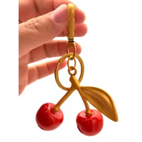 Çanta Aksesuar Kırmızı  Kiraz Anahtarlık , Çanta Süsü Antik- Gold Metalli