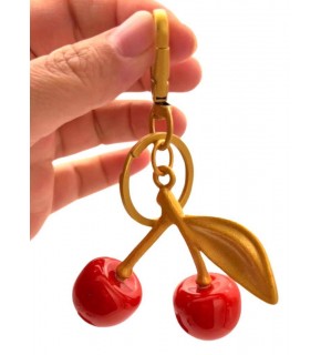 Çanta Aksesuar Kırmızı  Kiraz Anahtarlık , Çanta Süsü Antik- Gold Metalli