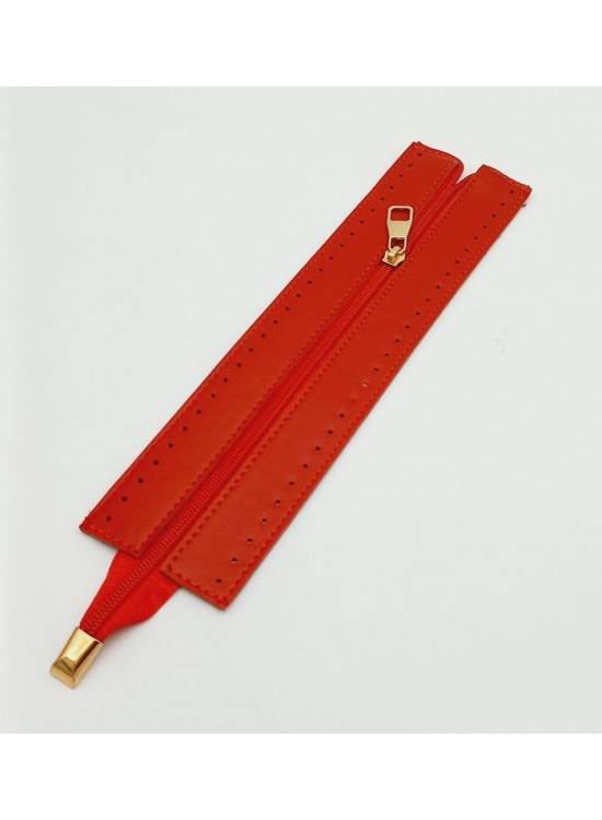 Çanta Aksesuar Kırmızı Renk 28 Cm Derili Fermuar Light Gold Metalli