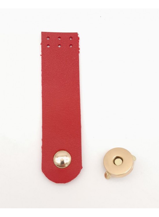 Çanta Aksesuar Kırmızı Renk Tek Kat Suni Deri Kapak 10.5x2.5 cm Light Gold Metal