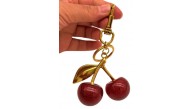 Çanta Aksesuar Kırmızı Simli  Kiraz Anahtarlık , Çanta Süsü Antik- Gold Metalli