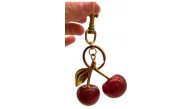 Çanta Aksesuar Kırmızı Simli  Kiraz Anahtarlık , Çanta Süsü Antik- Gold Metalli