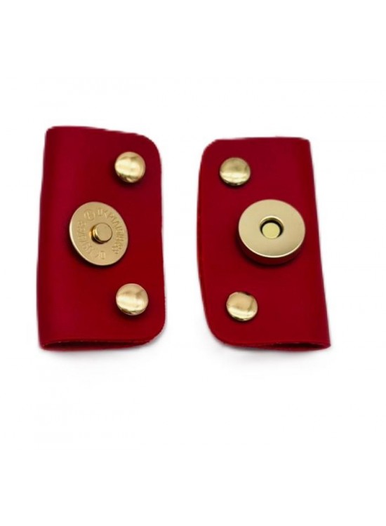 Çanta Aksesuar Kırmızı Suni Derili Troklu Mıknatıslı Çıtçıt Light Gold Metalli