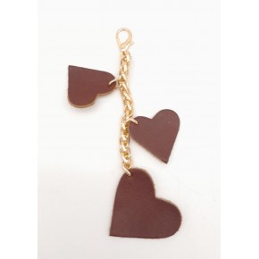 Çanta Aksesuar Kızıl Kahve Gerçek Deri Kalpli Süs Püskül Light Gold Zincirli