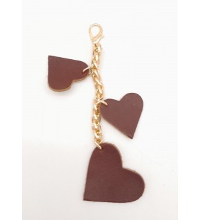 Çanta Aksesuar Kızıl Kahve Gerçek Deri Kalpli Süs Püskül Light Gold Zincirli