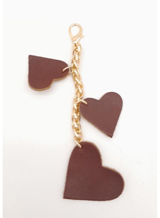 Çanta Aksesuar Kızıl Kahve Gerçek Deri Kalpli Süs Püskül Light Gold Zincirli