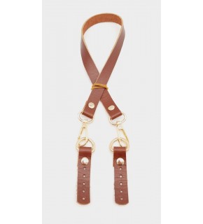 Çanta Aksesuar Kızıl Kahve Renk 60x1.5 cm Gerçek Deri Çanta Sapı Light Gold Metalli