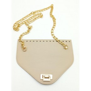 Çanta Aksesuar Koyu Bej Renk Suni Deri 100 cm Zincirli 22.5x18 cm Kapak Light Gold Metalli