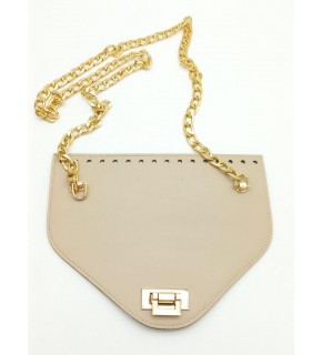 Çanta Aksesuar Koyu Bej Renk Suni Deri 100 cm Zincirli 22.5x18 cm Kapak Light Gold Metalli