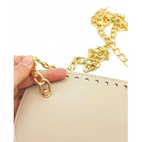 Çanta Aksesuar Koyu Bej Renk Suni Deri 100 cm Zincirli 22.5x18 cm Kapak Light Gold Metalli