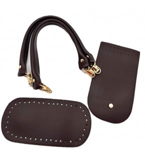 Çanta Aksesuar Koyu Kahve Kulpluklu Sap, Taban, Kapak Seti