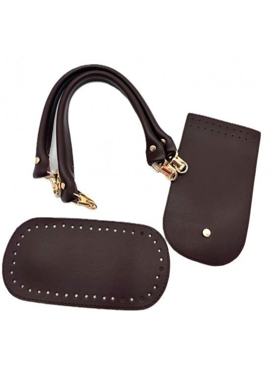 Çanta Aksesuar Koyu Kahve Kulpluklu Sap, Taban, Kapak Seti