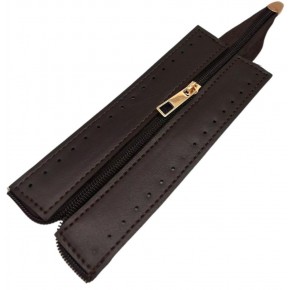 Çanta Aksesuar Koyu Kahve Renk 17 Cm Derili Fermuar Light Gold Metalli