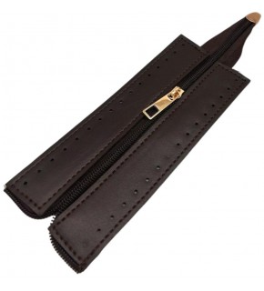 Çanta Aksesuar Koyu Kahve Renk 17 Cm Derili Fermuar Light Gold Metalli