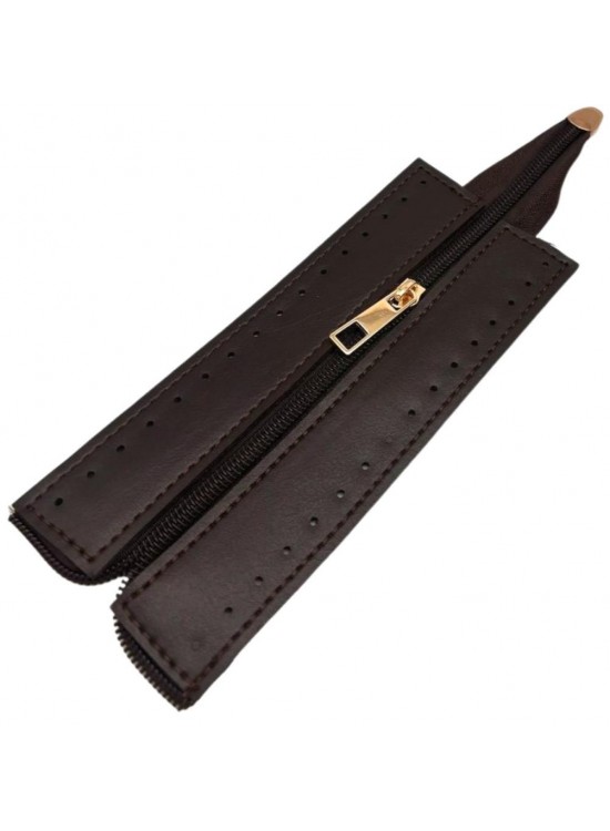 Çanta Aksesuar Koyu Kahve Renk 17 Cm Derili Fermuar Light Gold Metalli