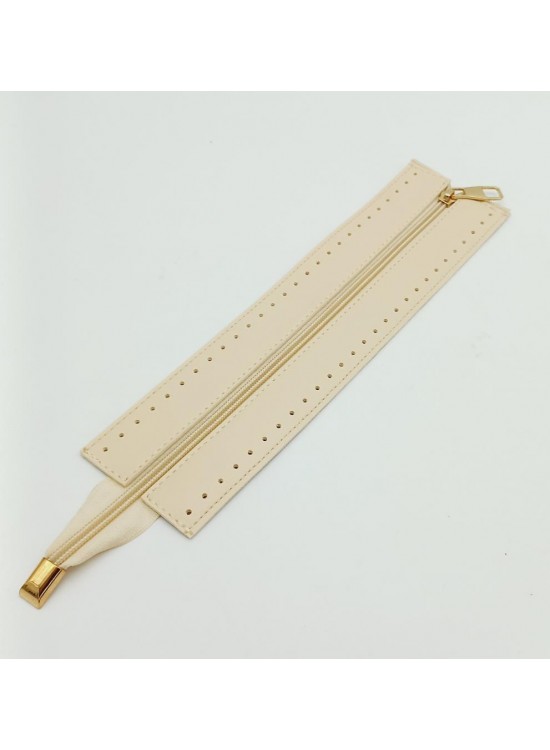 Çanta Aksesuar Krem Renk 28 Cm Derili Fermuar Light Gold Metalli