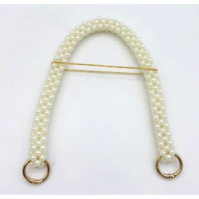 Çanta Aksesuar  Krem Renk 39 cm Boncuklu  Çanta Sapı Light Gold Metalli