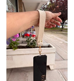 Çanta Aksesuar Krem Renk Pamuklu  Telefon Bilek Askısı, Telefon Zinciri, Telefon Askısı, Tüm Telefon Kılıfları İçin Uygundur