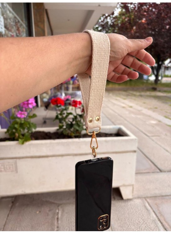 Çanta Aksesuar Krem Renk Pamuklu  Telefon Bilek Askısı, Telefon Zinciri, Telefon Askısı, Tüm Telefon Kılıfları İçin Uygundur