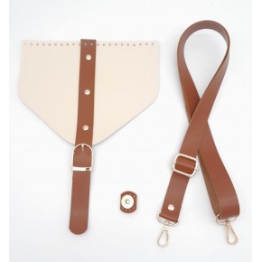 Çanta Aksesuar Krem Renk Taba Şeritli Suni Deri Çanta Seti Light Gold Metalli