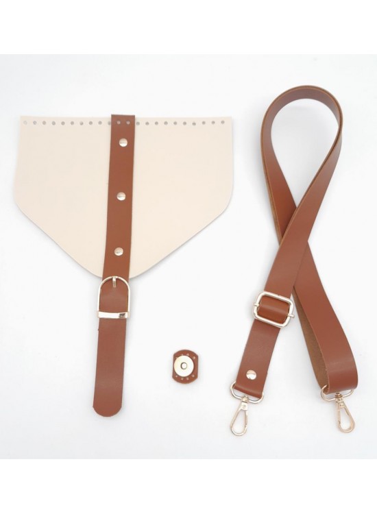 Çanta Aksesuar Krem Renk Taba Şeritli Suni Deri Çanta Seti Light Gold Metalli