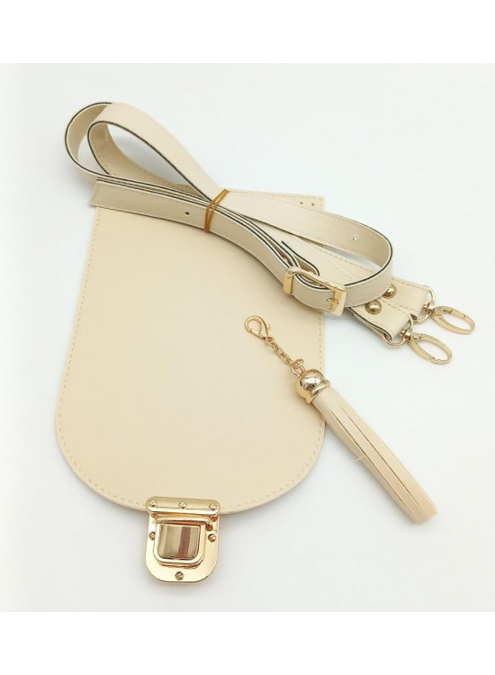 Çanta Aksesuar Krem Suni Deri 120x2 cm Çanta Saplı Püsküllü Çanta Seti Light Gold Metalli