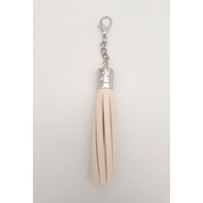 Çanta Aksesuar Krem Suni Deri Kovanlı Püskül Gümüş Metalli