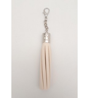 Çanta Aksesuar Krem Suni Deri Kovanlı Püskül Gümüş Metalli