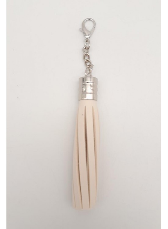 Çanta Aksesuar Krem Suni Deri Kovanlı Püskül Gümüş Metalli