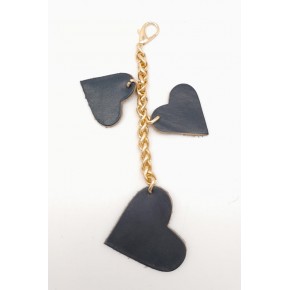 Çanta Aksesuar Lacivert Gerçek Deri Kalpli Süs Püskül Light Gold Zincirli