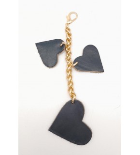 Çanta Aksesuar Lacivert Gerçek Deri Kalpli Süs Püskül Light Gold Zincirli