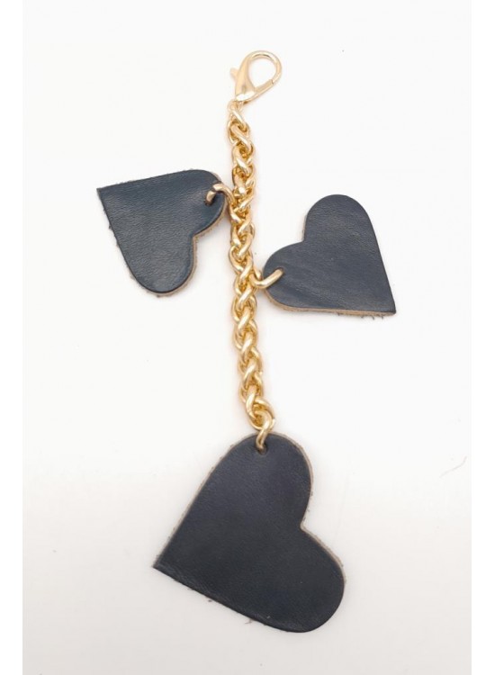 Çanta Aksesuar Lacivert Gerçek Deri Kalpli Süs Püskül Light Gold Zincirli