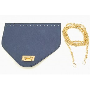 Çanta Aksesuar Lacivert Renk Nubuk Süet 22.5x17 cm Kapaklı 120 cm Zincirli Çanta Seti