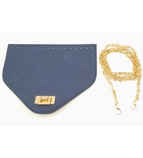 Çanta Aksesuar Lacivert Renk Nubuk Süet 22.5x17 cm Kapaklı 120 cm Zincirli Çanta Seti