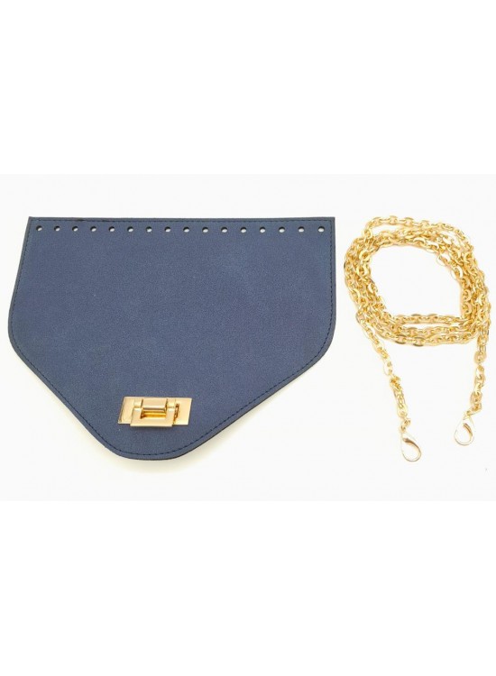 Çanta Aksesuar Lacivert Renk Nubuk Süet 22.5x17 cm Kapaklı 120 cm Zincirli Çanta Seti