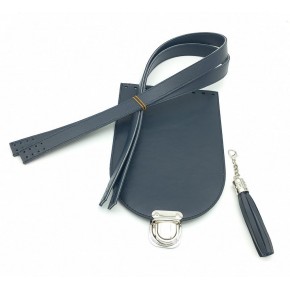 Çanta Aksesuar Lacivert Suni Deri 80x2 cm Çift Saplı Püsküllü Çanta Seti Gümüş Metalli