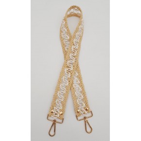 Çanta Aksesuar Ledi Hasır Örgü Model Bej Beyaz Çanta Sapı Light Gold Metalli