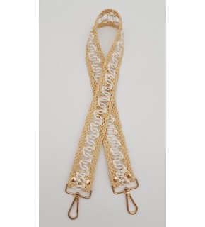 Çanta Aksesuar Ledi Hasır Örgü Model Bej Beyaz Çanta Sapı Light Gold Metalli