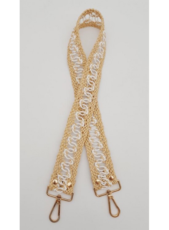 Çanta Aksesuar Ledi Hasır Örgü Model Bej Beyaz Çanta Sapı Light Gold Metalli