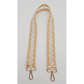 Çanta Aksesuar Ledi Hasır Örgü Model Bej Beyaz Çanta Sapı Light Gold Metalli