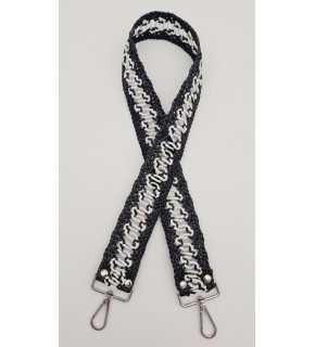 Çanta Aksesuar Ledi Hasır Örgü Model Siyah Beyaz Çanta Sapı Gümüş Metalli