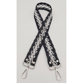 Çanta Aksesuar Ledi Hasır Örgü Model Siyah Beyaz Çanta Sapı Gümüş Metalli