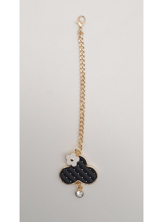 Çanta Aksesuar Light Gold Çiçekli Bulut Model Sarkaç Süs Siyah Renk