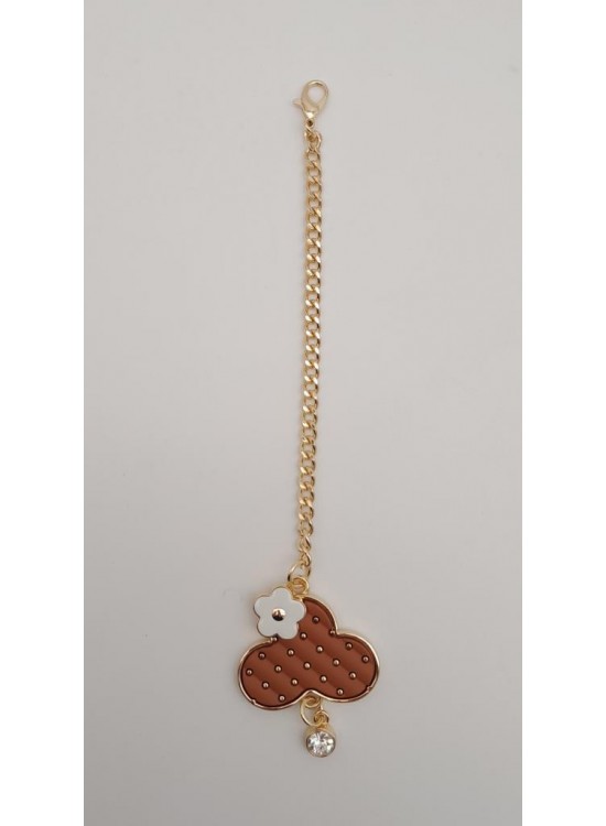 Çanta Aksesuar Light Gold Çiçekli Bulut Model Sarkaç Süs Taba Renk