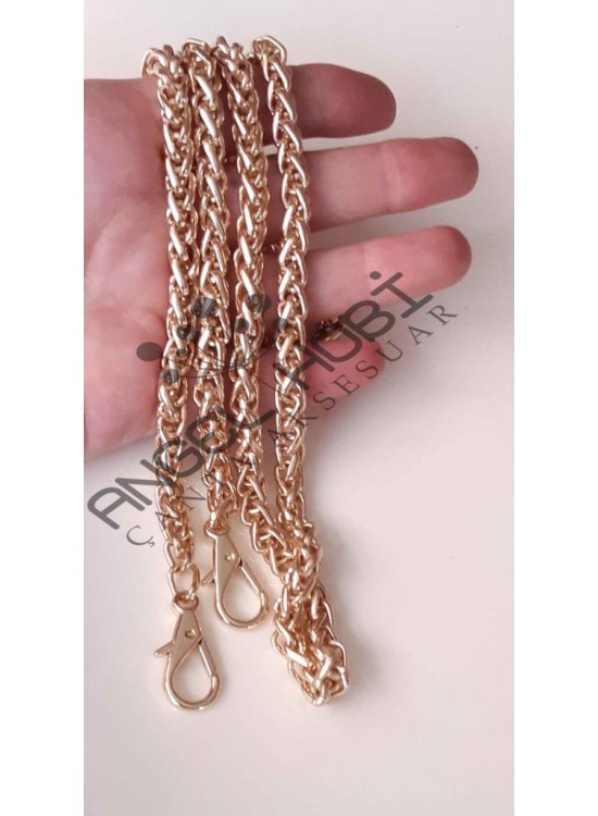 Çanta Aksesuar Light Gold Kalın Örgü Model Çanta Zinciri (100 cm)
